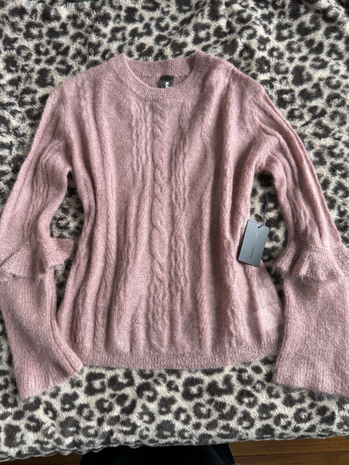NAADAM Pink Cable Knit Cashmere Wool Crew Neck Pullover Sweater Women’s L