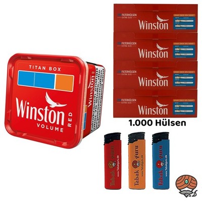 Winston Red/Rot Volumentabak Titan Box 260g, Extra Hülsen, Feuerzeuge