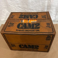 Full Case of 24 Quart Cans of CAM2 Motor Oil, 10W40 Weight, 1980s Cardboard Cans