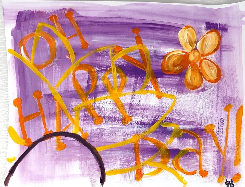 WhyteSpyder оригинальный счастливый день картина 14 X 11 галерея бумаги красочный современного искусства - Изображение 2 из 4