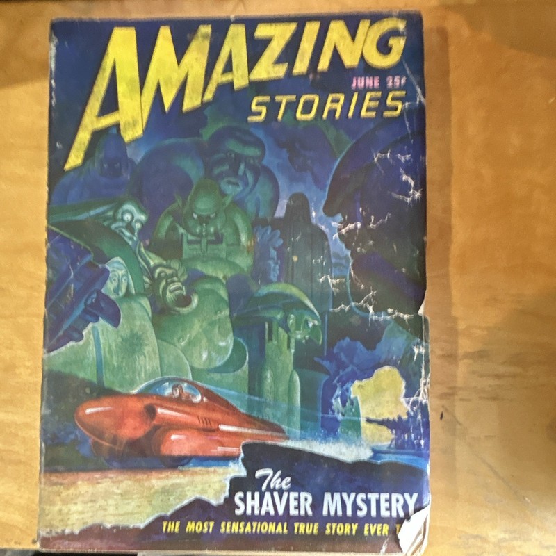 Amazing Stories Magazine June 1955 English Sci-Fi The Shaver Mystery Cover