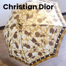 Christian Dior CD Logo Rose Umbrella Gold Handle Luxury Parasol Designer