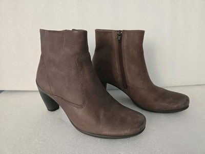 ECCO EUR 39 US 8.5M Brown Nubuck Cone Heel Zipper Ankle Boots 