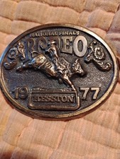 1977 NFR Rodeo Belt Buckle Cowboy Roper National Finals Western Vintage New B11