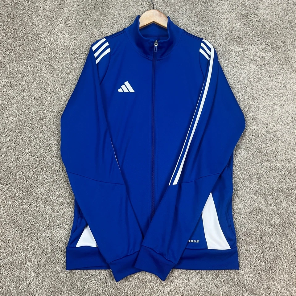 Adidas AEROREADY Track Jacket Blue White Men's Size M Slim Fit Full Zip 3 Stripe - Image 2 of 4