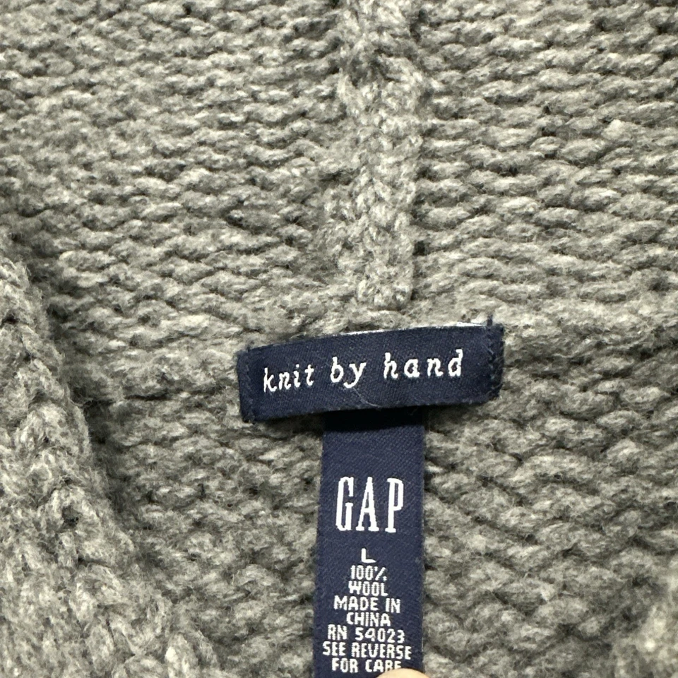 VTG Sweater Gap Mens Large Wool Geometric Cardigan Chunky Knit Hoodie Full Zip - Image 2 of 4