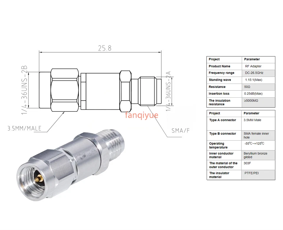 3.5MM male to SMA female DC-26.5GHz millimeter-wave high-frequency RF adapter - Image 3 of 4