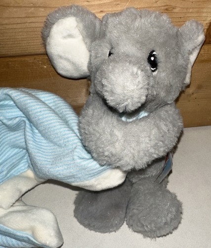 BoBo Buddies Gray Elephant Blue White Stripe Lovey Security Blanket Plush 11" - Picture 8 of 15