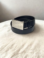 GUCCI buckle belt GG Logo Silver Leather Black Made in Italy Authentic
