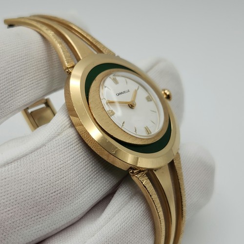 Caravelle Ladies Vintage Gold Tone w/ Green Accent Mechanical Watch - Picture 3 of 17
