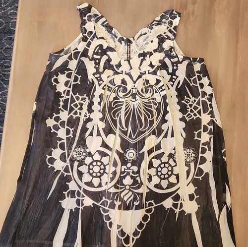 Mushka Sienna Rose Abstract Black Cream Bohemian Grunge Tunic Steampunk Blouse - Picture 1 of 9