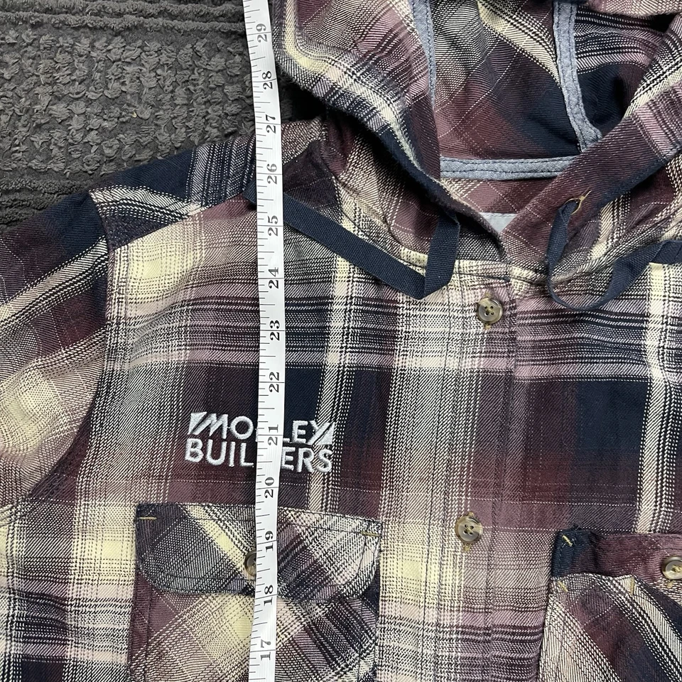 Carhartt Women's Small Plaid Flannel Hoodie Shirt Jacket Maroon Navy - Image 3 of 4