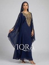 Luxurious Georgette Farasha Kaftan with Heavy Gold Zari Embroidery and Matching