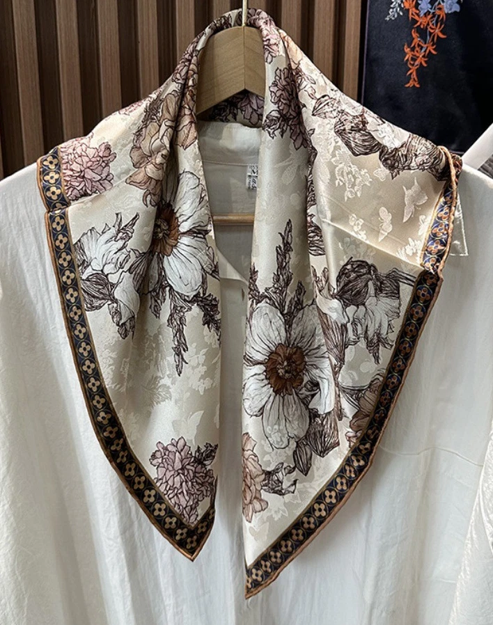 16 Momme Silk Scarf Bandanna flower Print Square Shawl 26'' Neckerchief Wrap new