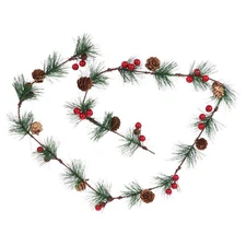 Frosted Pine Branches Artificial Red Berry Christmas Garland Ornament