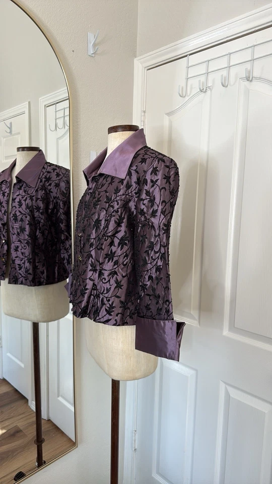 Y2k Vintage Beaded Satin Whimsigoth Cropped Jacket Sz 10 Pre Owned - Image 2 of 4