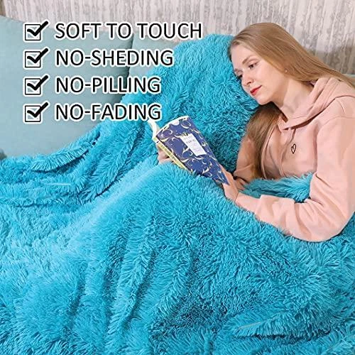 YUSOKI Twin Size Faux Fur Throw Blanket Teal 60