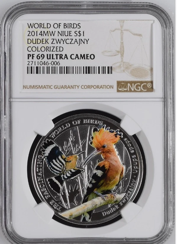 NIUE .999 Silver Coin Hoopoe DUDEK  COLORIZED WORLD OF BIRDS NGC PF 69 Pop 1 - Image 3 of 4