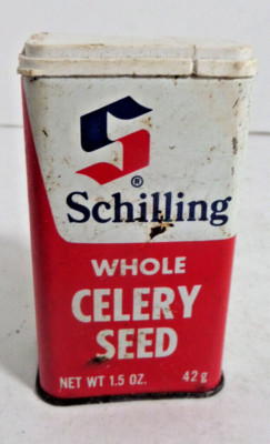 spice tin vintage Schilling whole celery seed