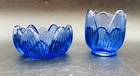 Vintage FENTON Blue Lotus Blossom Tea Light Holder & Nut Bowl GLOWS