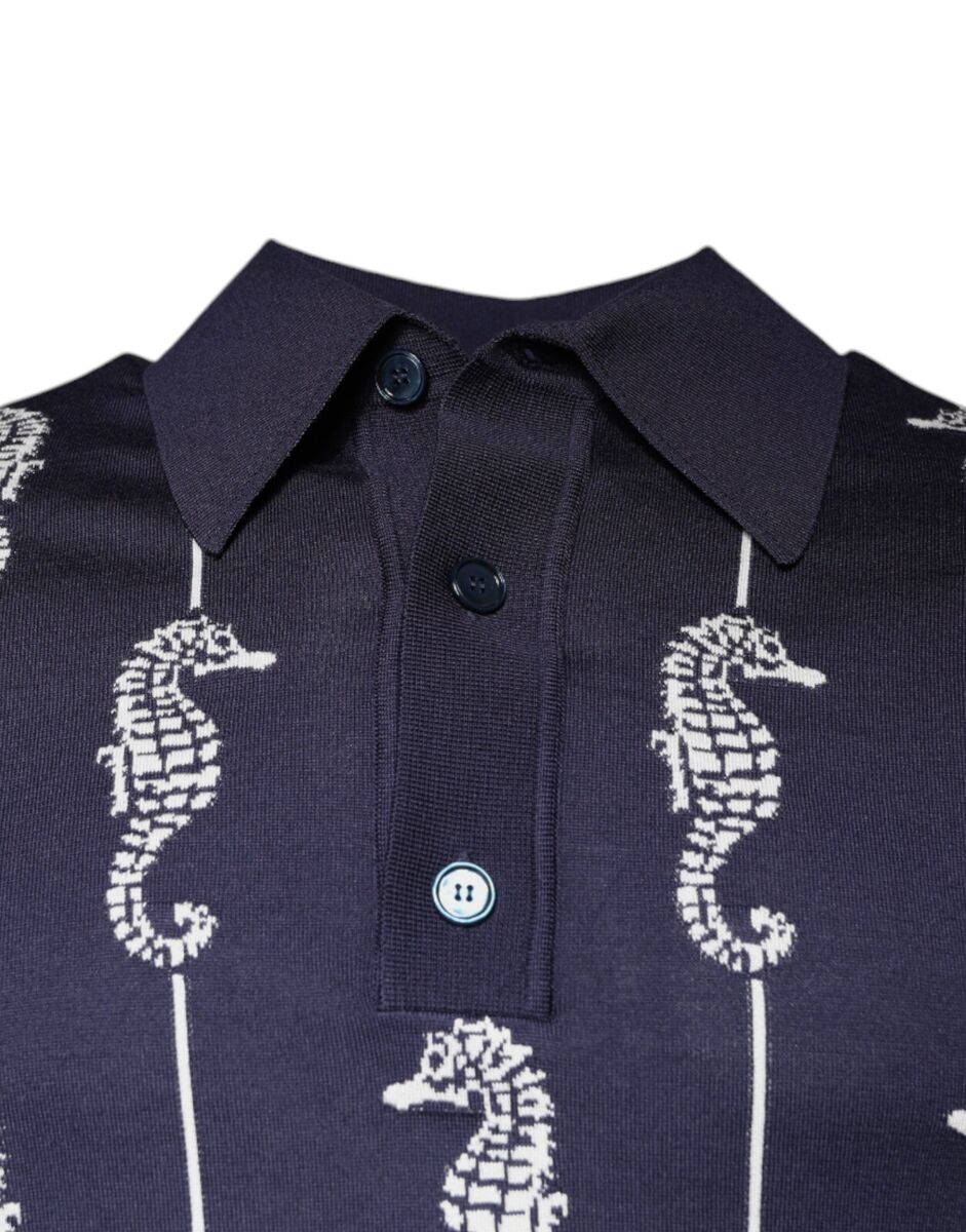 DOLCE & GABBANA T-shirt Dark Blue Sea Horse Collared Polo DOLCE & GABBANA T-shirt Dark Blue Sea Horse Collared Polo