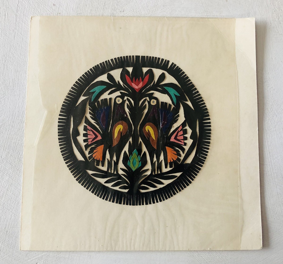 Polish Folk Art Paper Cutting Lowicz Two Birds Heart Tree Round 5