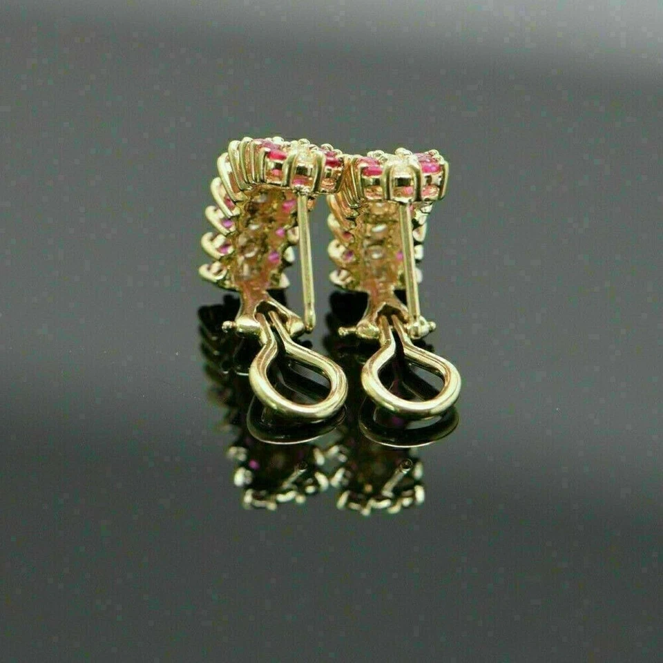 2 Ct Round Cut Lab Created Red Ruby Huggie Hoop Earrings 14k Yellow Gold Finish - Image 2 of 4