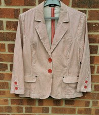 Jensen Women Red And White Striped Cotton Jacket Size 46, Uk Xl