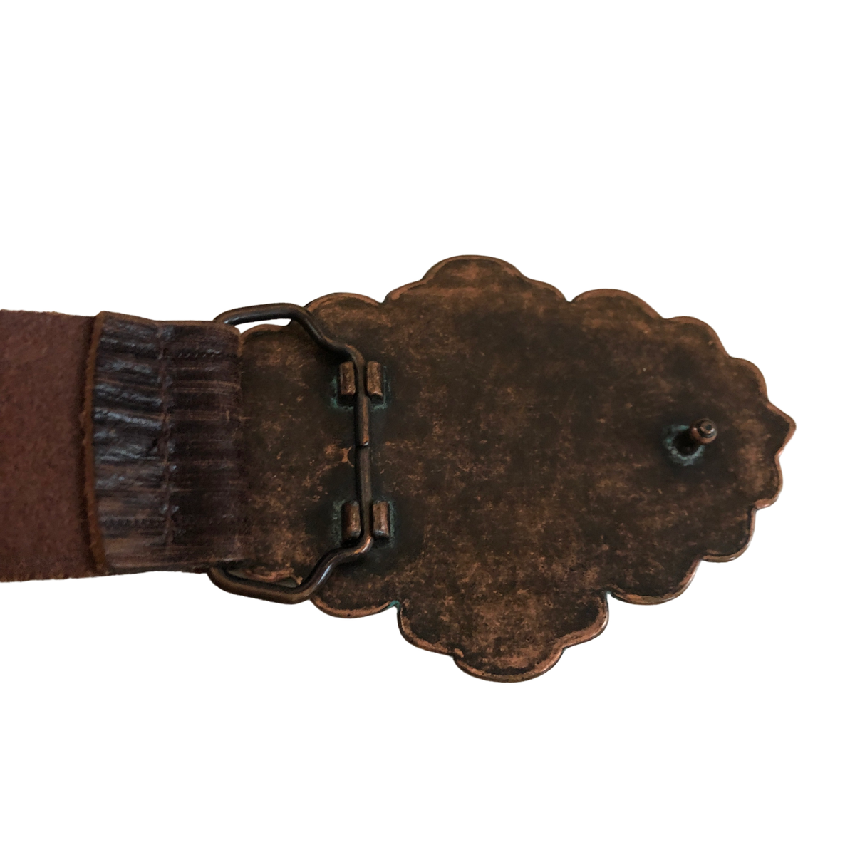 New Italian Leather Belt Brown/Turquoise Buckle Made in Canada Size L Madison Belt - Western Style Distressed Leather Belt With A  main image 3