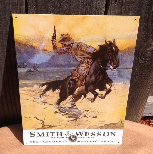 Smith and Wesson Revolver Manufacture Tin Metal Sign Wall Garage Classic Vintage