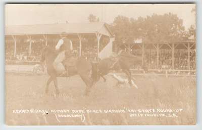 Postcard RPPC Ken Hays Riding Black Diamond Tri-State Roundup Belle Fourche, S.D