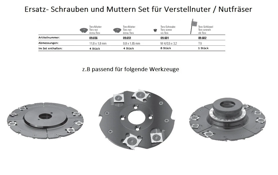 Schrauben Muttern Set für Wendeplatten Nutfräser Verstellnuter Fräswerkzeuge Neu