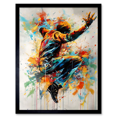 Freestyle Dancing Street Dance lebendige Farbe Splat gerahmter Wandkunstdruck 9 x 7 Zoll
