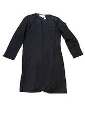 Vintage Designer Oscar De La Renta Black Shift Dress Button Shoulder Med Saks 8