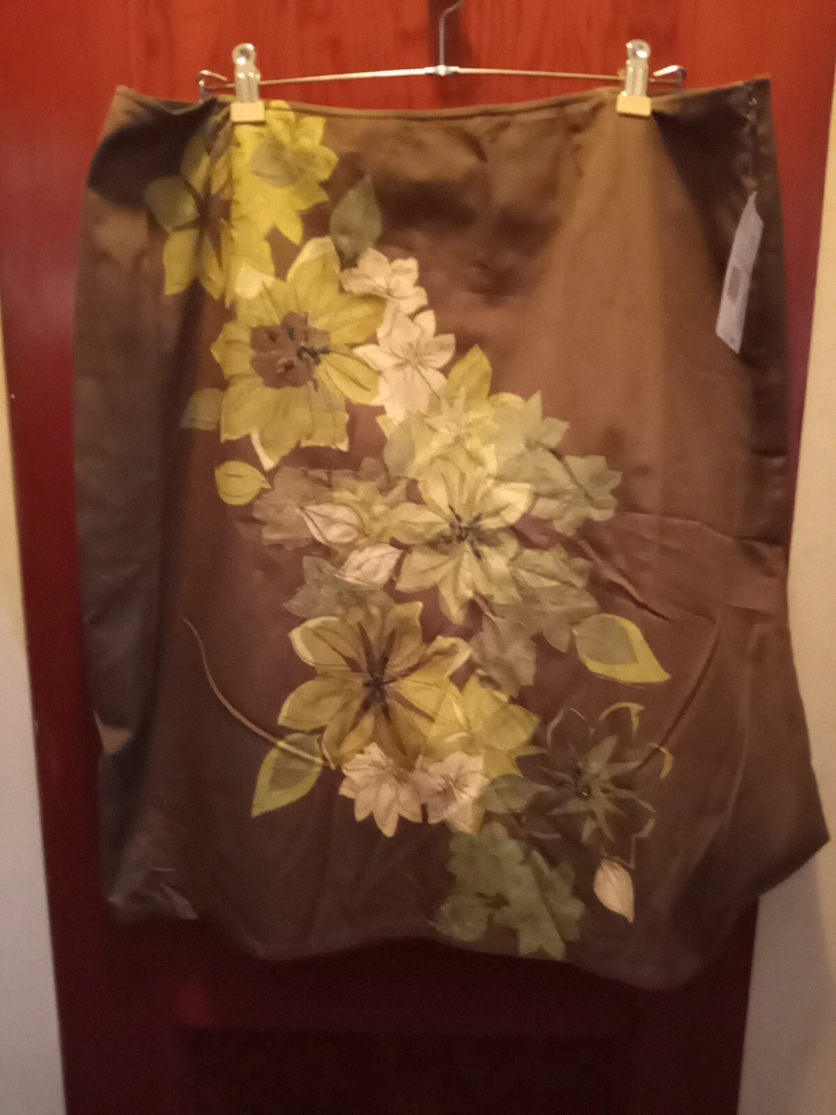 NWT Women Liz Claiborne A-Line Skirt Cotton Flowers Applique/Beads Olive- 16