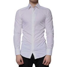 DOLCE & GABBANA Shirt White Cotton Long Sleeve GOLD Dress Men 38/US15/XS 720usd