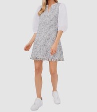 $109 Riley & Rae Women's Gray Tweed Puff-Sleeve V-Neck Sweater Shift Dress Sz 12