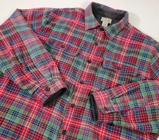 L.L. Bean Mens Shacket Size XL Red Plaid Thick Gray Lining L/S Button Front