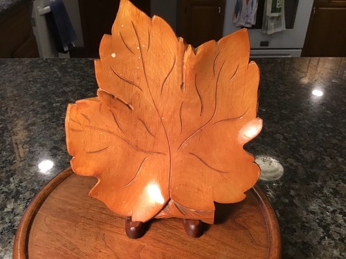 Vintage MCM ALDO TURA Macabo Cusano Milanino Carved Wood Leaf Nut Bowl Italy 8" - Picture 6 of 24