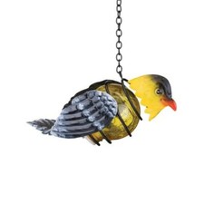 Gold Finch Bird Solar Lantern NWT Hanging Decor Garden Outdoor Metal Head