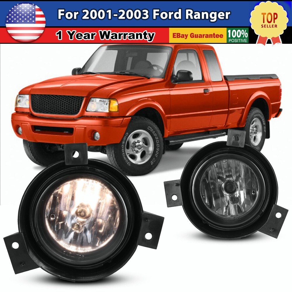 2001-2003 Ford Ranger Smoke Lens Fog Lights with H10 Bulbs Pair  