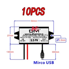 10PCS DC-DC Converter 12V to 5V 3A Step Down Power Supply Module Micro USB New