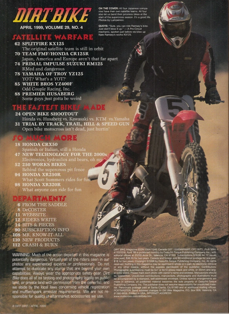 DIRT BIKE April 1999 Worlds Fastest Dirt Bikes Riding the