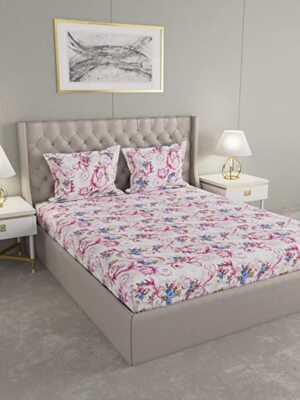Raymond Home 100% Cotton 104 TC White Double Bedsheet with 2 Pillow Covers