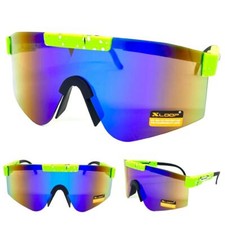 Oversized RETRO SPORTS WRAP AROUND Shield Cycling SUN GLASSES Neon Green Frame