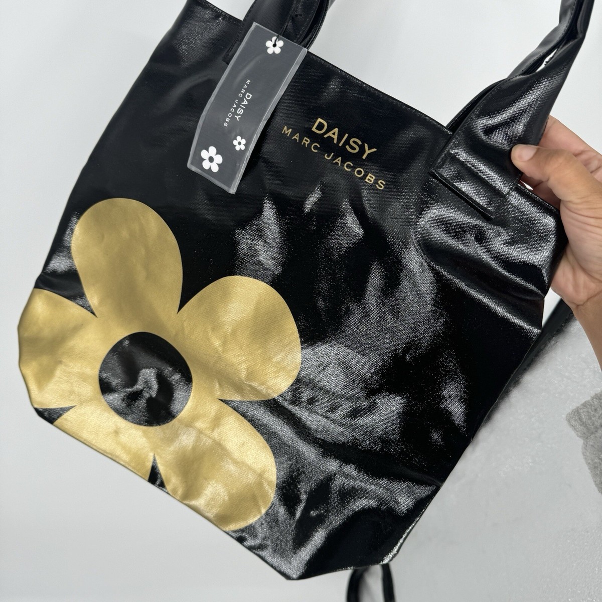 Marc Jacobs Daisy Promo Tote Shoulder Bag Patent Black Gold Floral