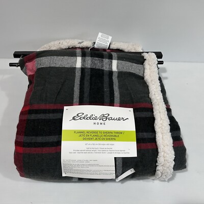 Eddie Bauer Home Flannel Reverse to Sherpa Throw Blanket 50 x 60 New