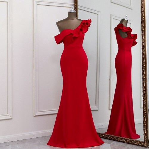Sexy One Shoulder Red Evening Dress Evening Gowns Elegant Formal Party  Dresses | eBay