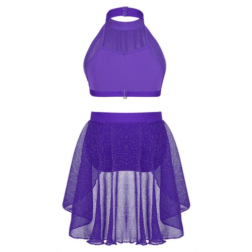 Girls Lyrical Dance Dress Ballet Latin Skirts Dancewear Costumes Sheer Outfit - Imagen 24 de 44