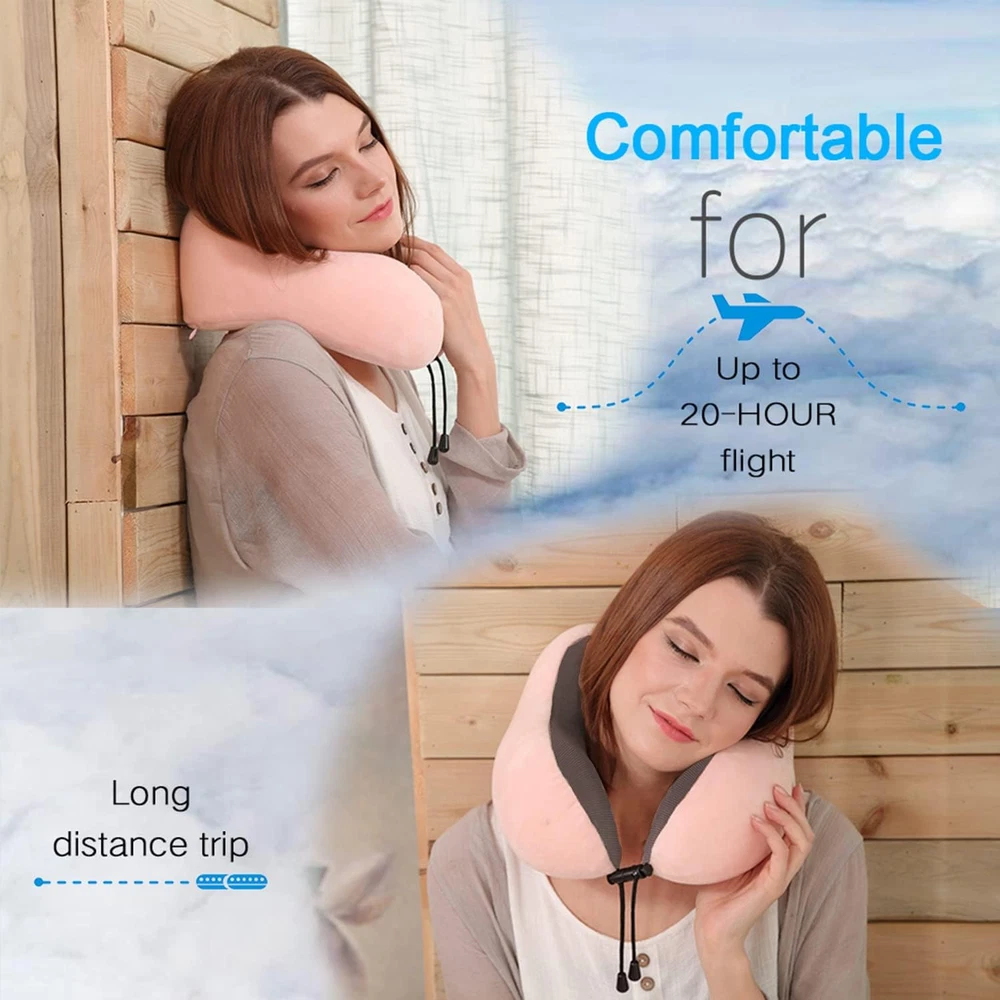 Travel Pillow, Best Memory Foam Neck Pillow Head Support Soft for Pink